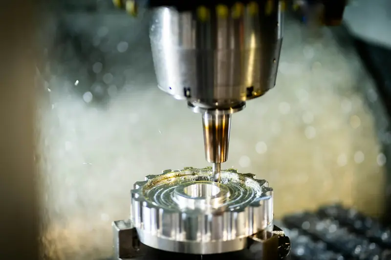 A milling machine cutting a precision metal part