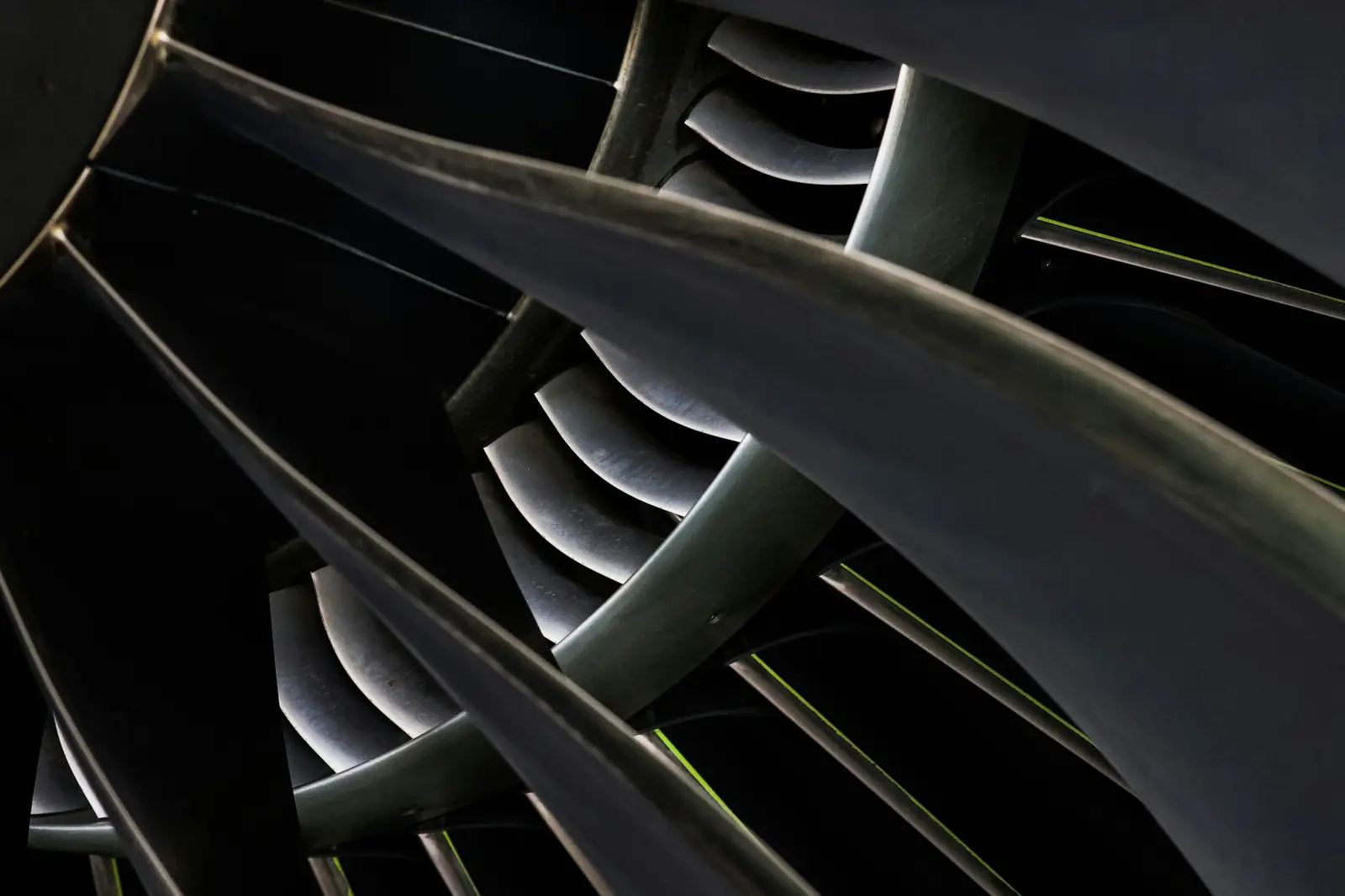 Close-up of jet engine fan blades