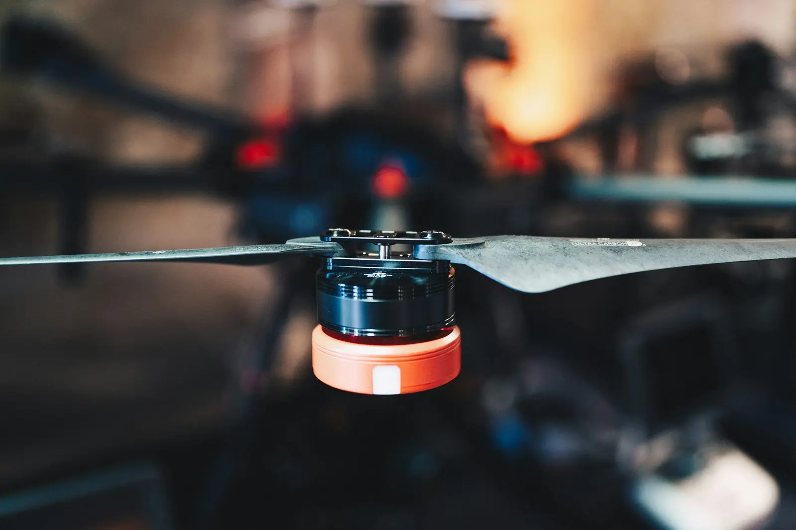 Close-up of a drone motor and propeller